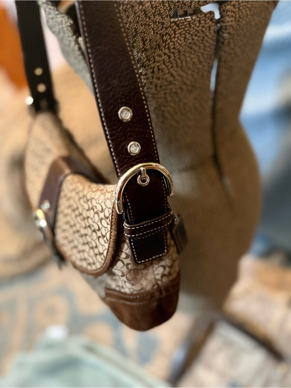 Coach Brown Signature Canvas Shoulder Bag with Dark Brown Leather Trim - Picture 5 of 12